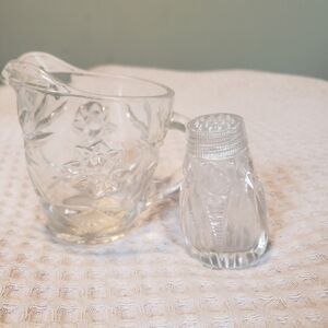 VINTAGE ANCHOR HOCKING COFFEE CREAMER AND SALT SHAKER